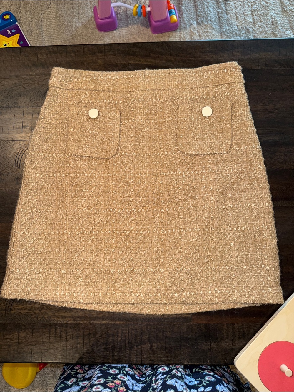 Textured Beige Mini Skirt with Front Pockets